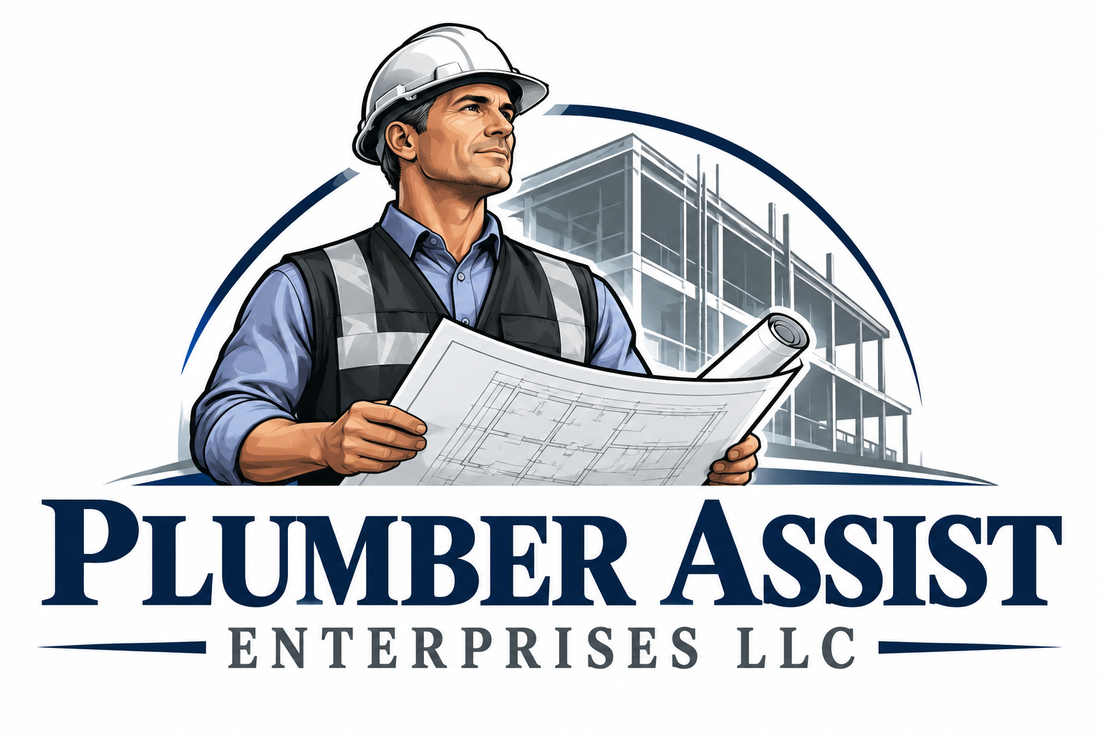 Plumber Assist Enterprises LLC logo: construction superintendent holding plans